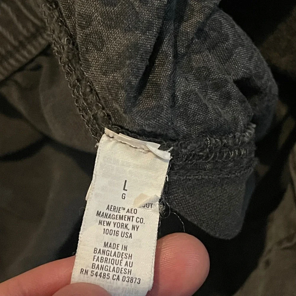 Aerie Pants Womens Large Gray High Waisted Wide Leg Raw Hem Cotton Linen Utility